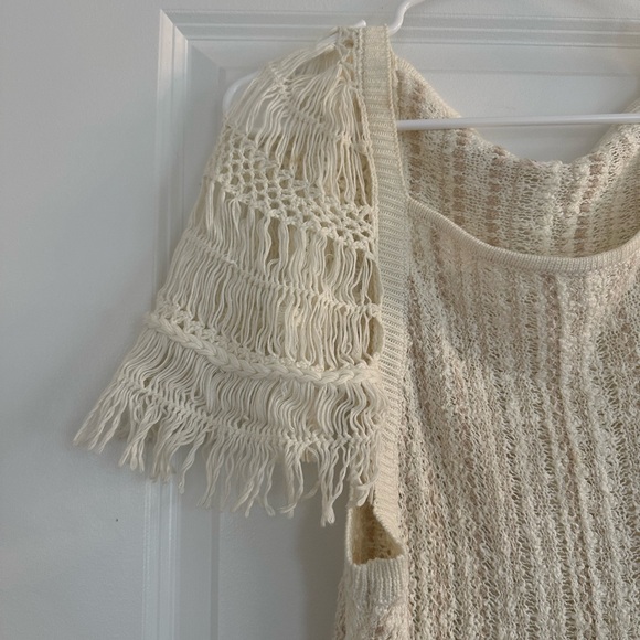 Free People Cream Knit Fringe Blouse - Picture 2 of 5